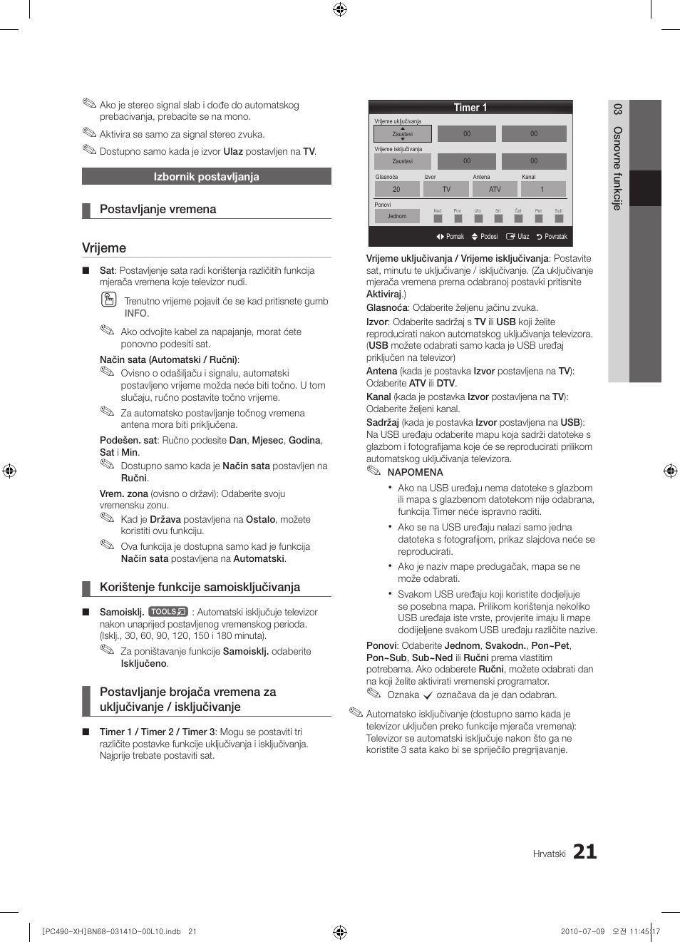 Vrijeme | Samsung PS50C490B3W User Manual | Page 231 / 422