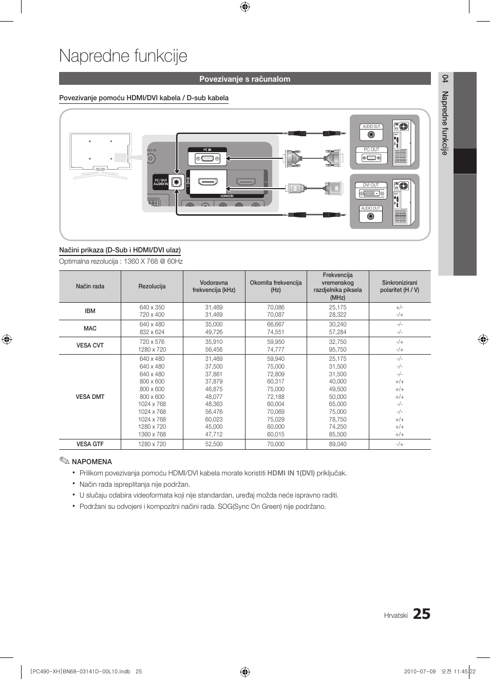 Napredne funkcije | Samsung PS50C490B3W User Manual | Page 235 / 422