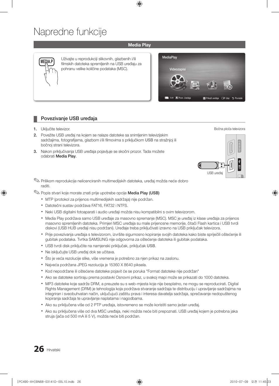 Napredne funkcije | Samsung PS50C490B3W User Manual | Page 236 / 422