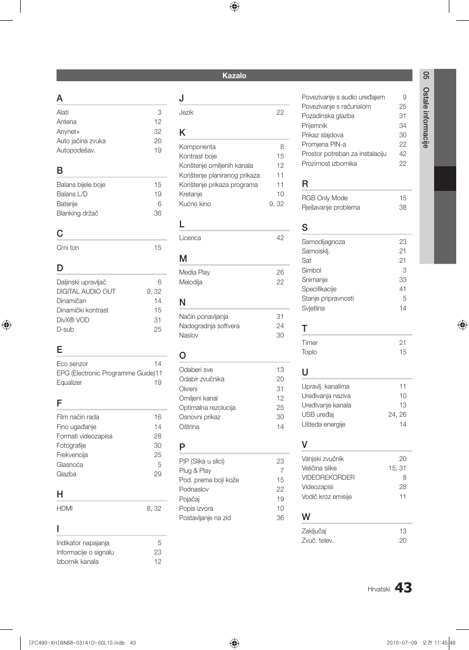 Samsung PS50C490B3W User Manual | Page 253 / 422