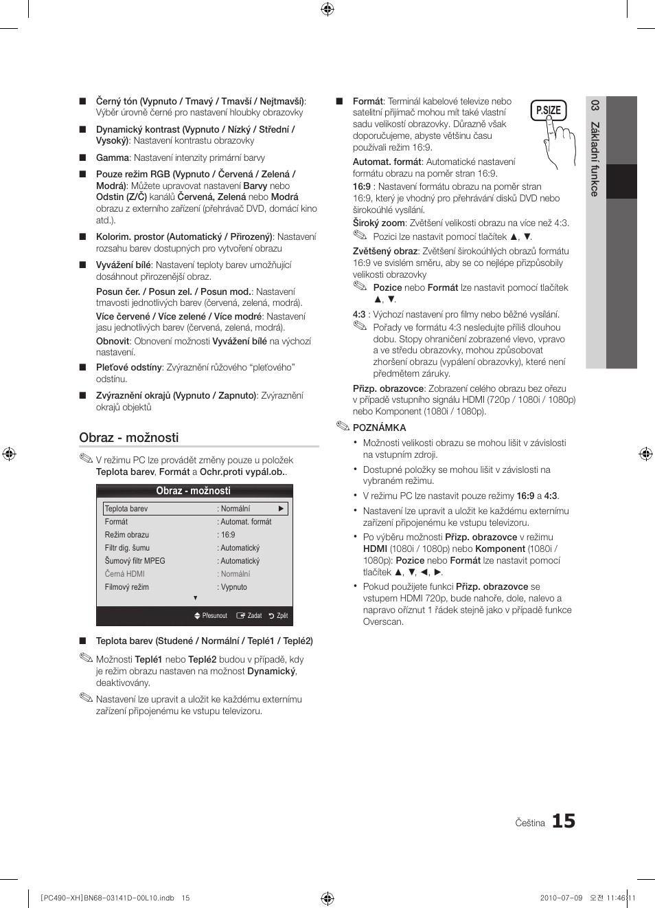 Obraz - možnosti | Samsung PS50C490B3W User Manual | Page 267 / 422