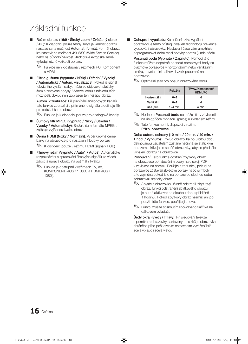Základní funkce | Samsung PS50C490B3W User Manual | Page 268 / 422
