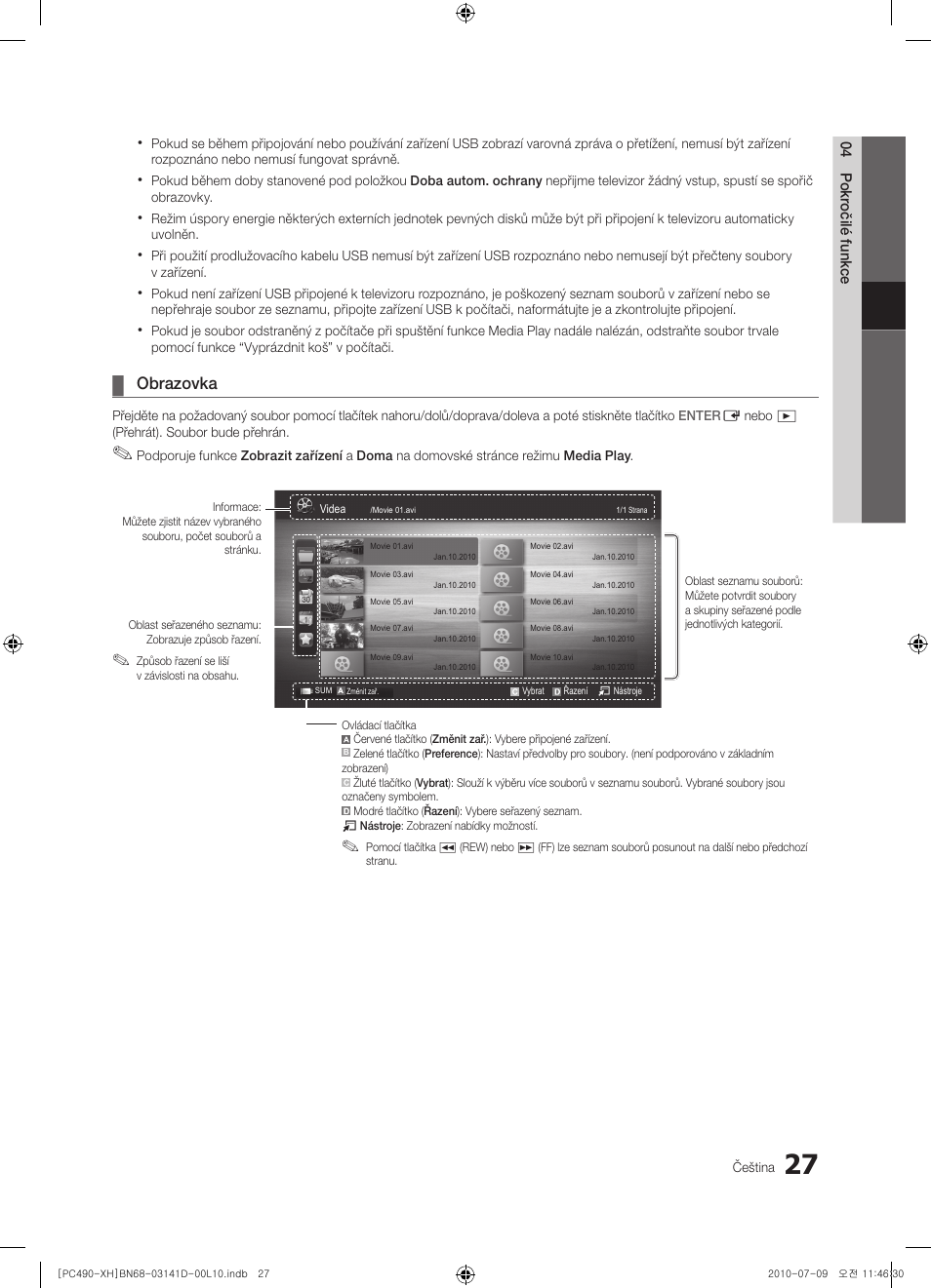 Obrazovka | Samsung PS50C490B3W User Manual | Page 279 / 422