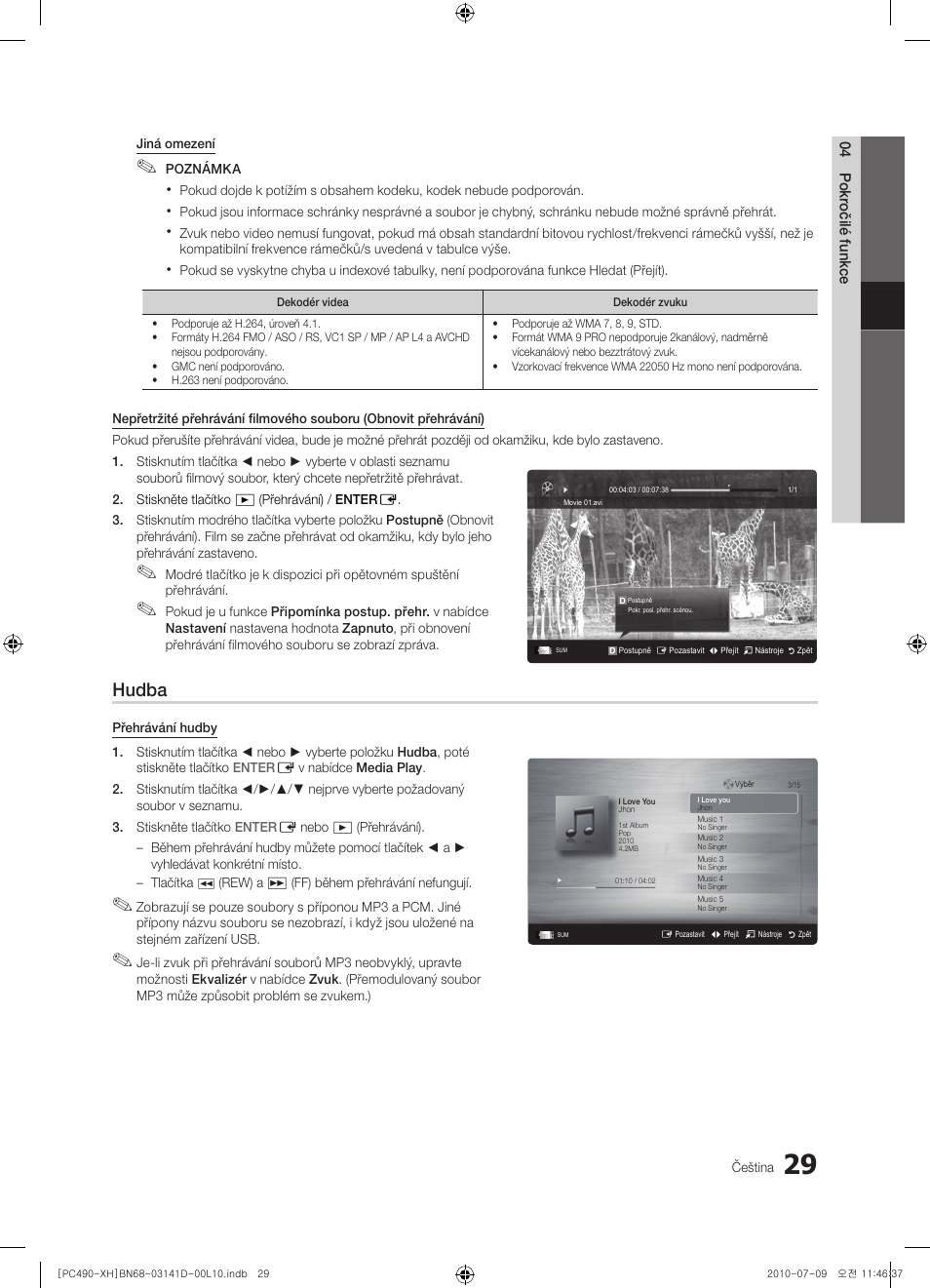 Hudba | Samsung PS50C490B3W User Manual | Page 281 / 422