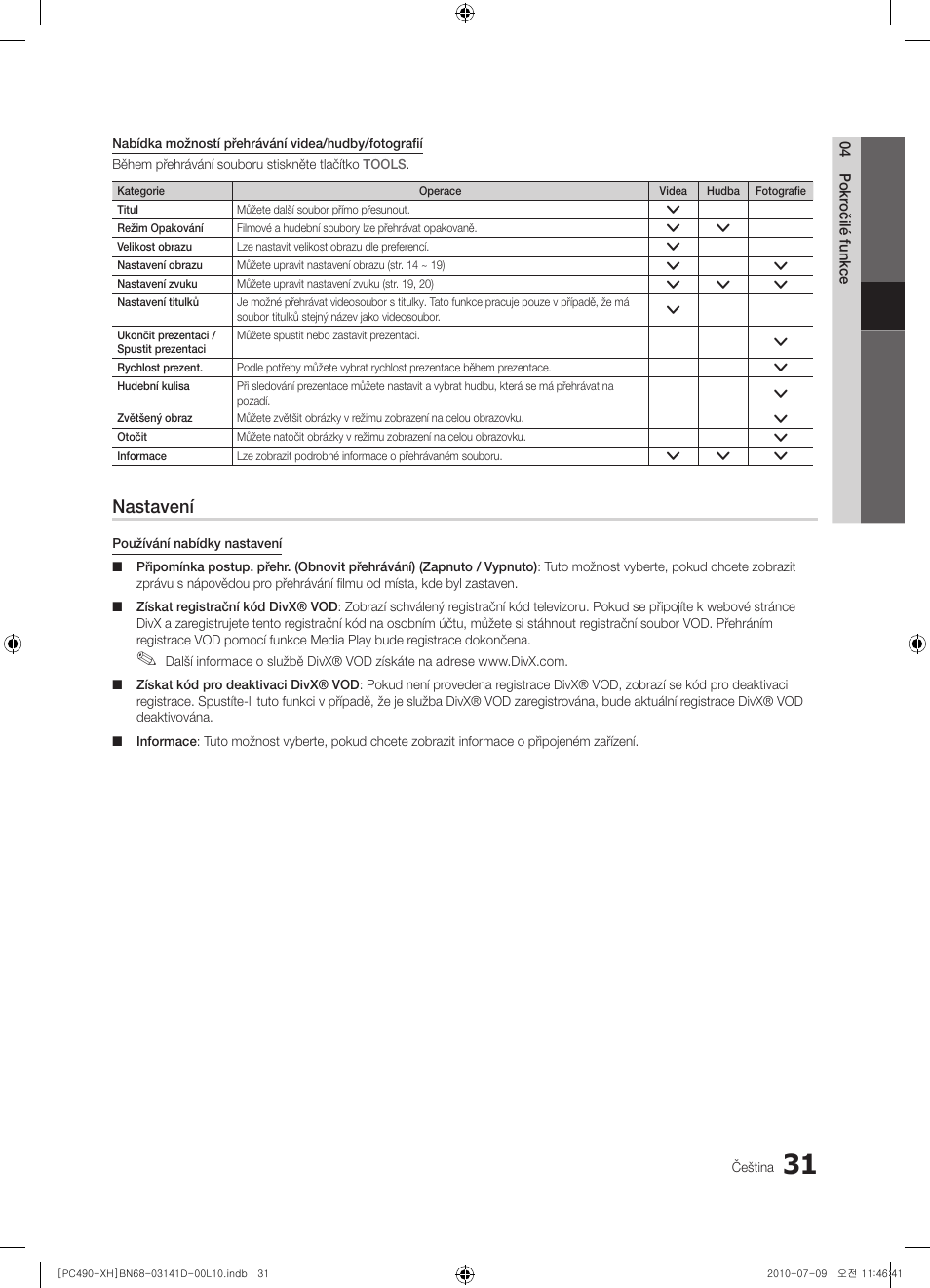 Nastavení | Samsung PS50C490B3W User Manual | Page 283 / 422