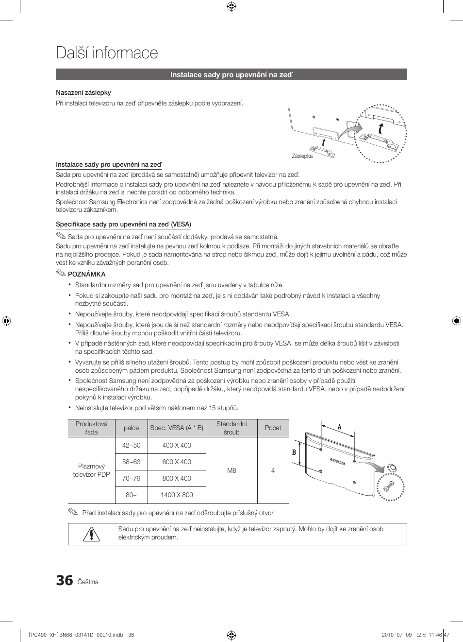 Další informace | Samsung PS50C490B3W User Manual | Page 288 / 422