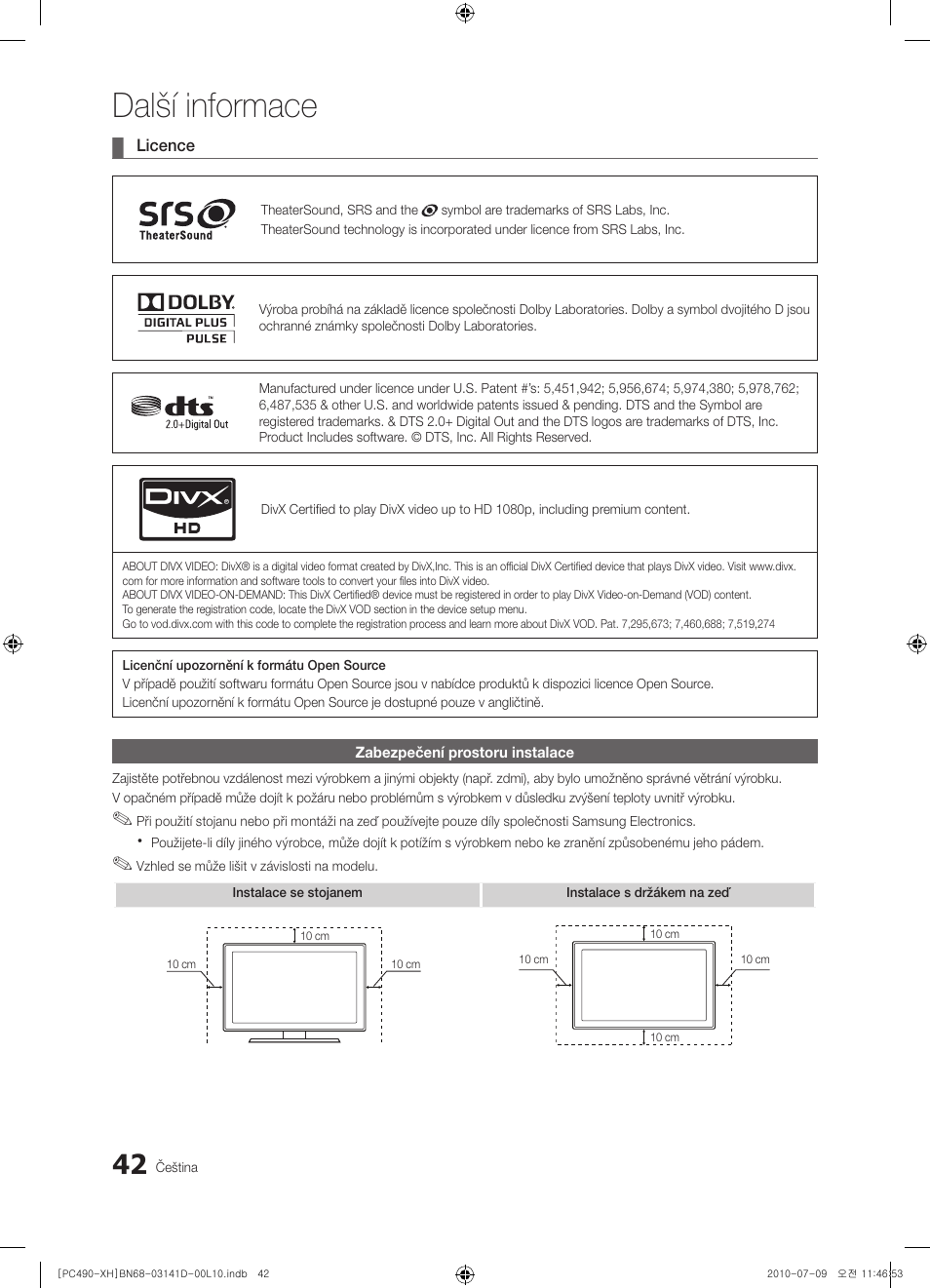 Další informace | Samsung PS50C490B3W User Manual | Page 294 / 422