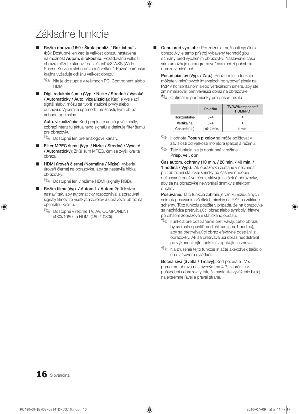 Základné funkcie | Samsung PS50C490B3W User Manual | Page 310 / 422