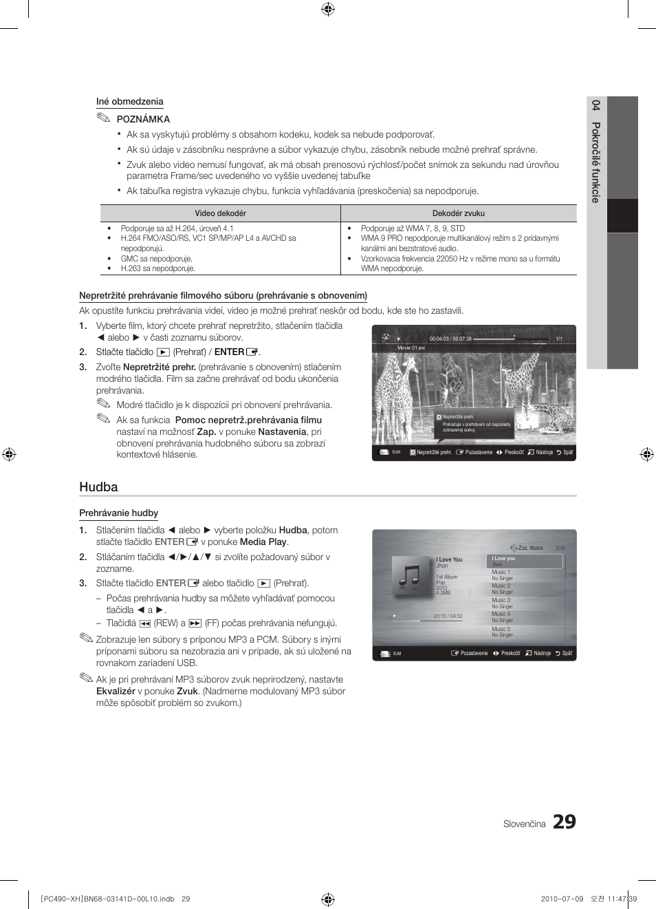 Hudba | Samsung PS50C490B3W User Manual | Page 323 / 422