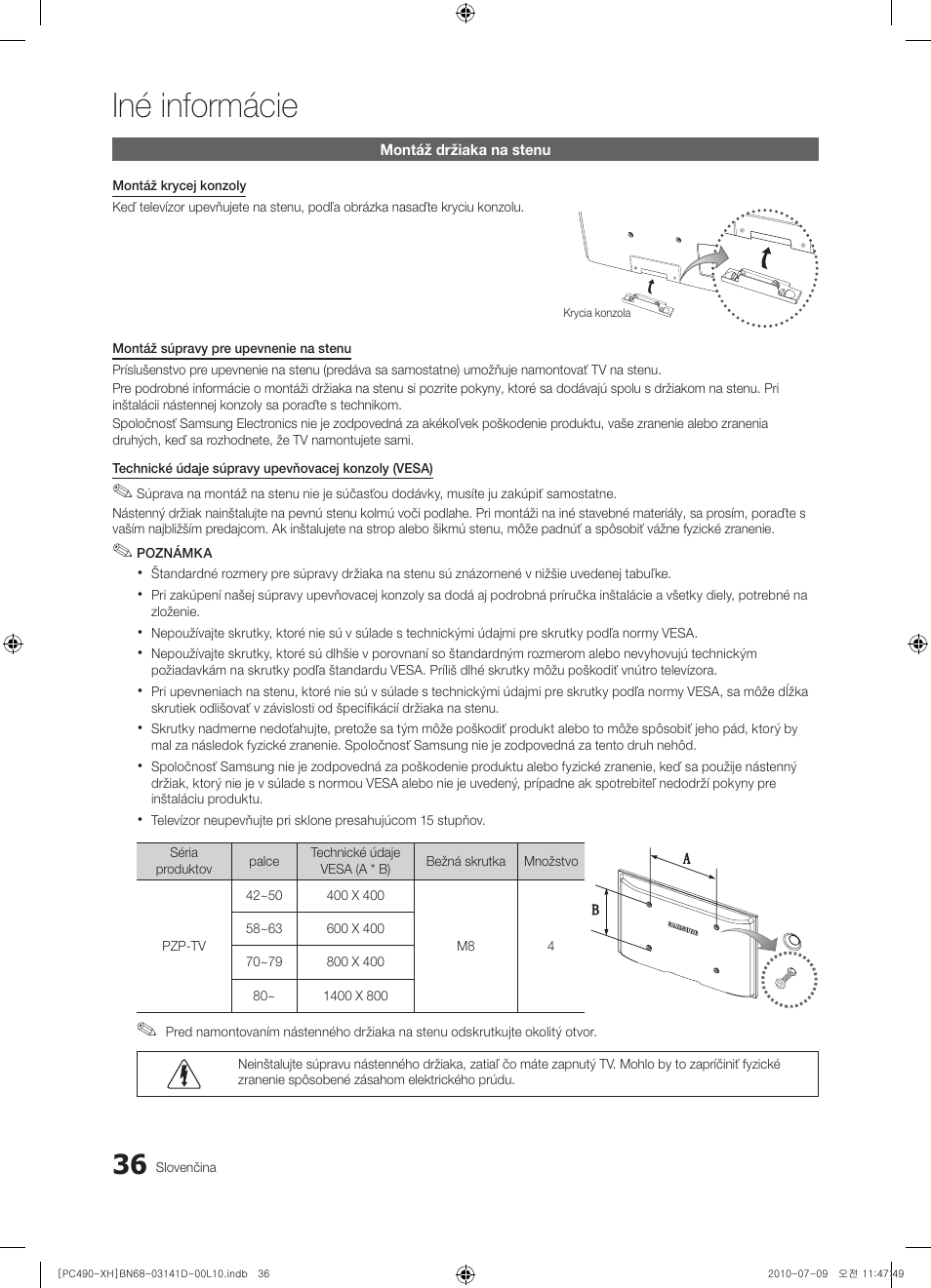 Iné informácie | Samsung PS50C490B3W User Manual | Page 330 / 422