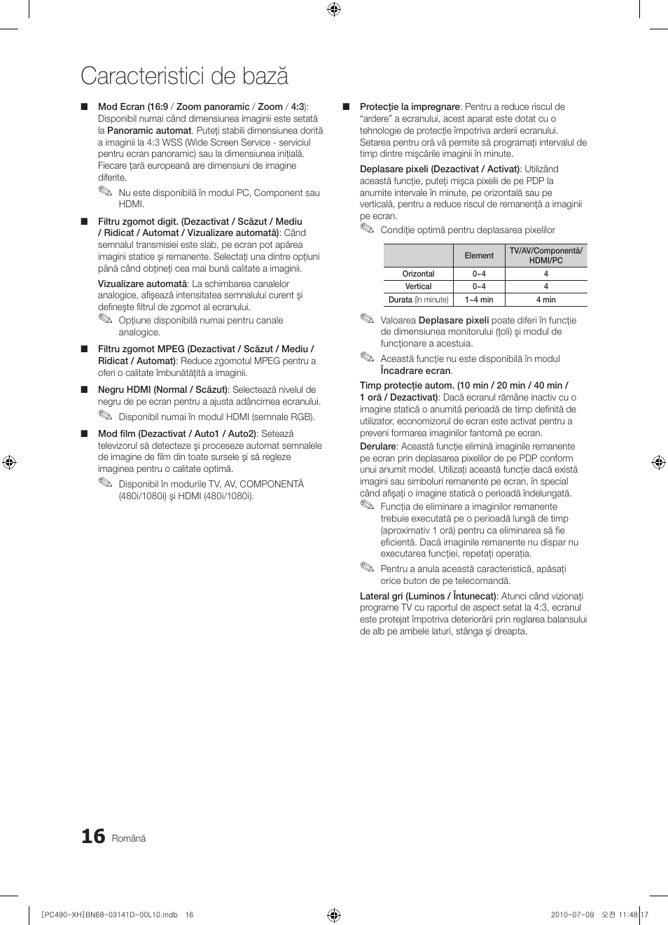 Caracteristici de bază | Samsung PS50C490B3W User Manual | Page 352 / 422