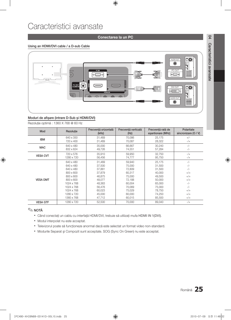 Caracteristici avansate | Samsung PS50C490B3W User Manual | Page 361 / 422