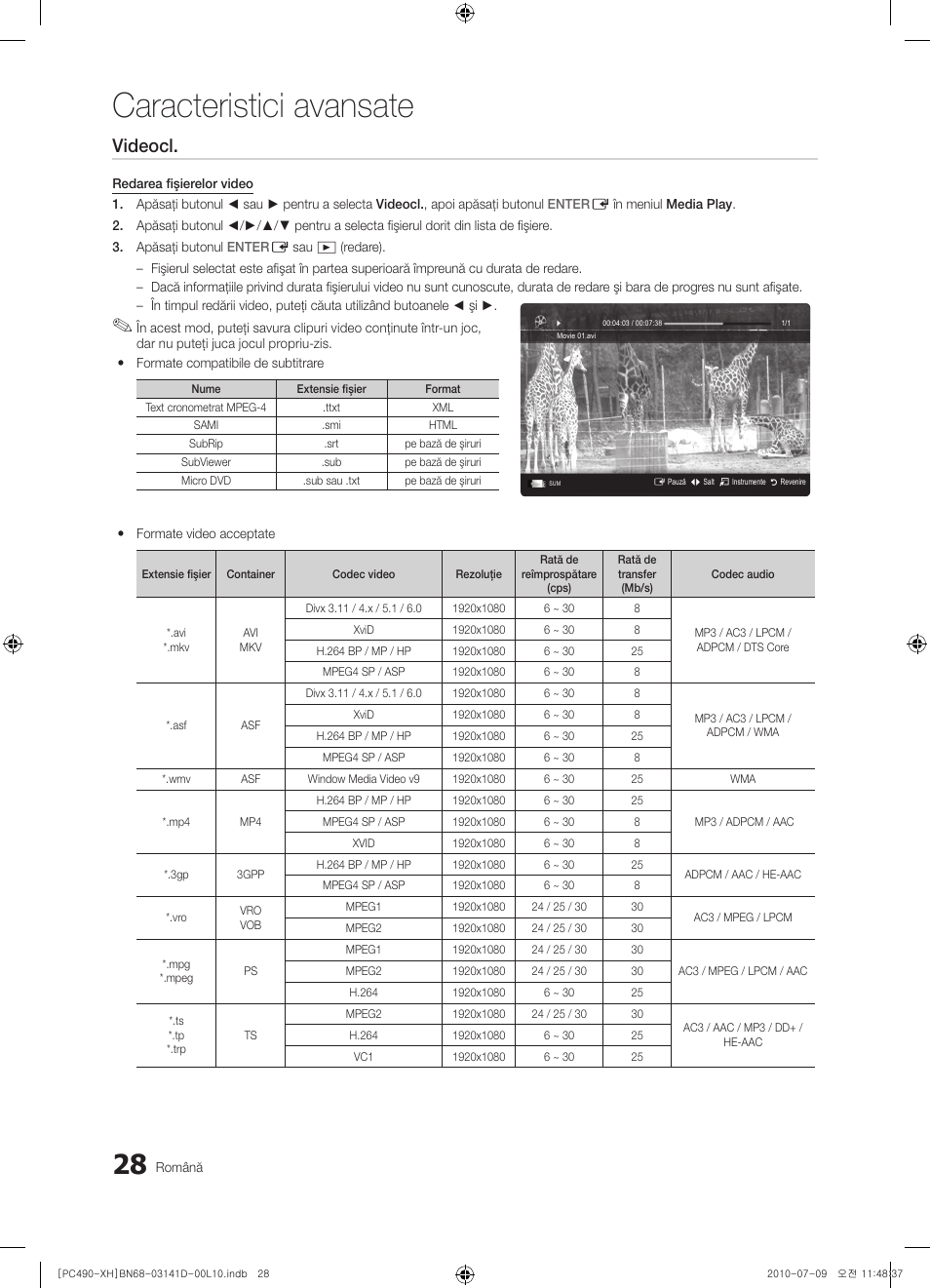 Caracteristici avansate, Videocl | Samsung PS50C490B3W User Manual | Page 364 / 422
