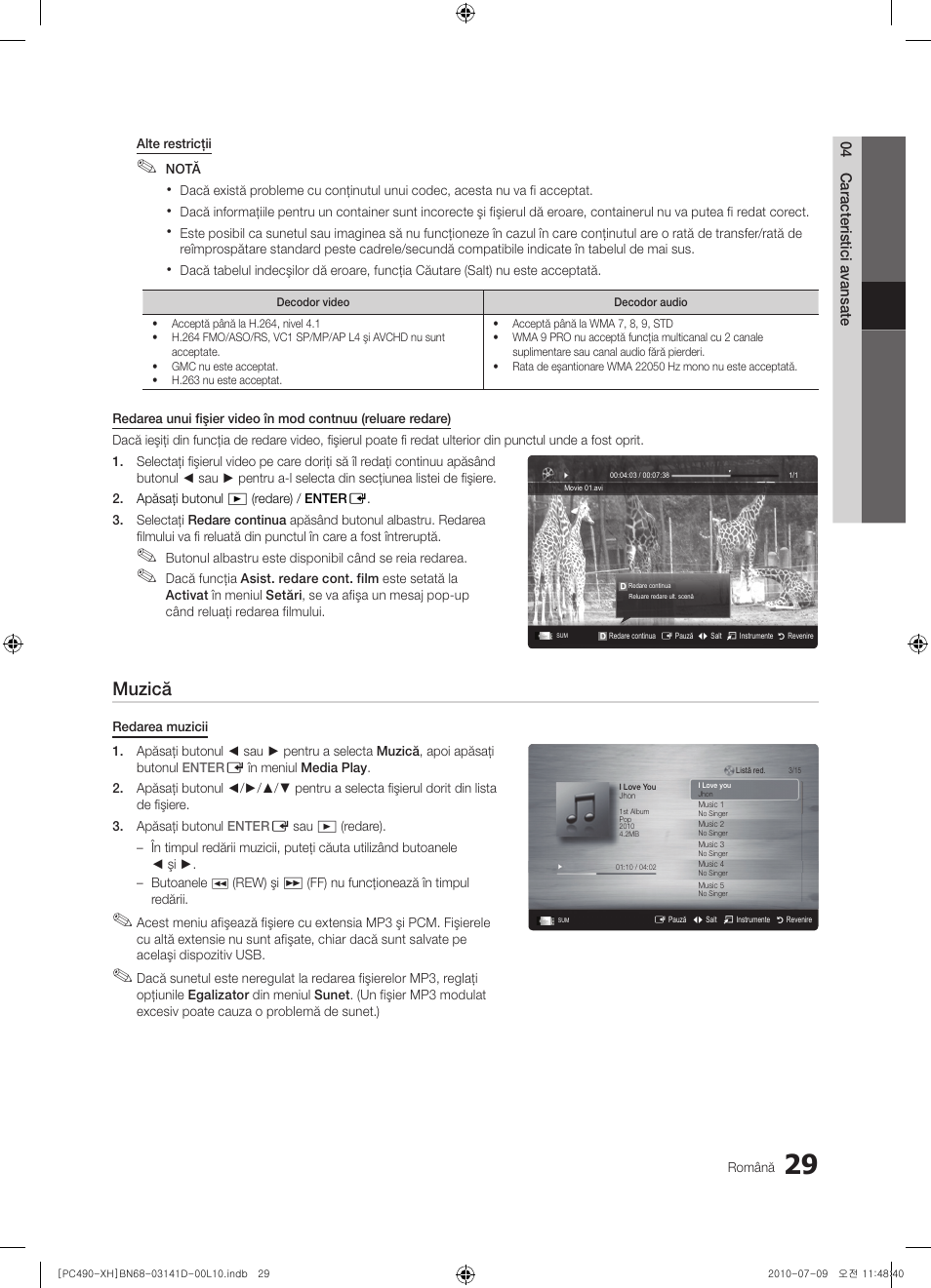 Muzică | Samsung PS50C490B3W User Manual | Page 365 / 422