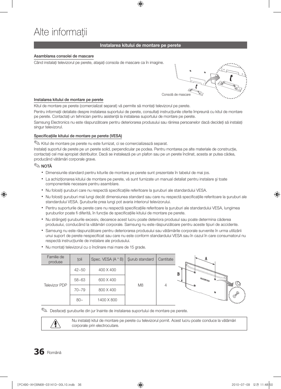 Alte informaţii | Samsung PS50C490B3W User Manual | Page 372 / 422