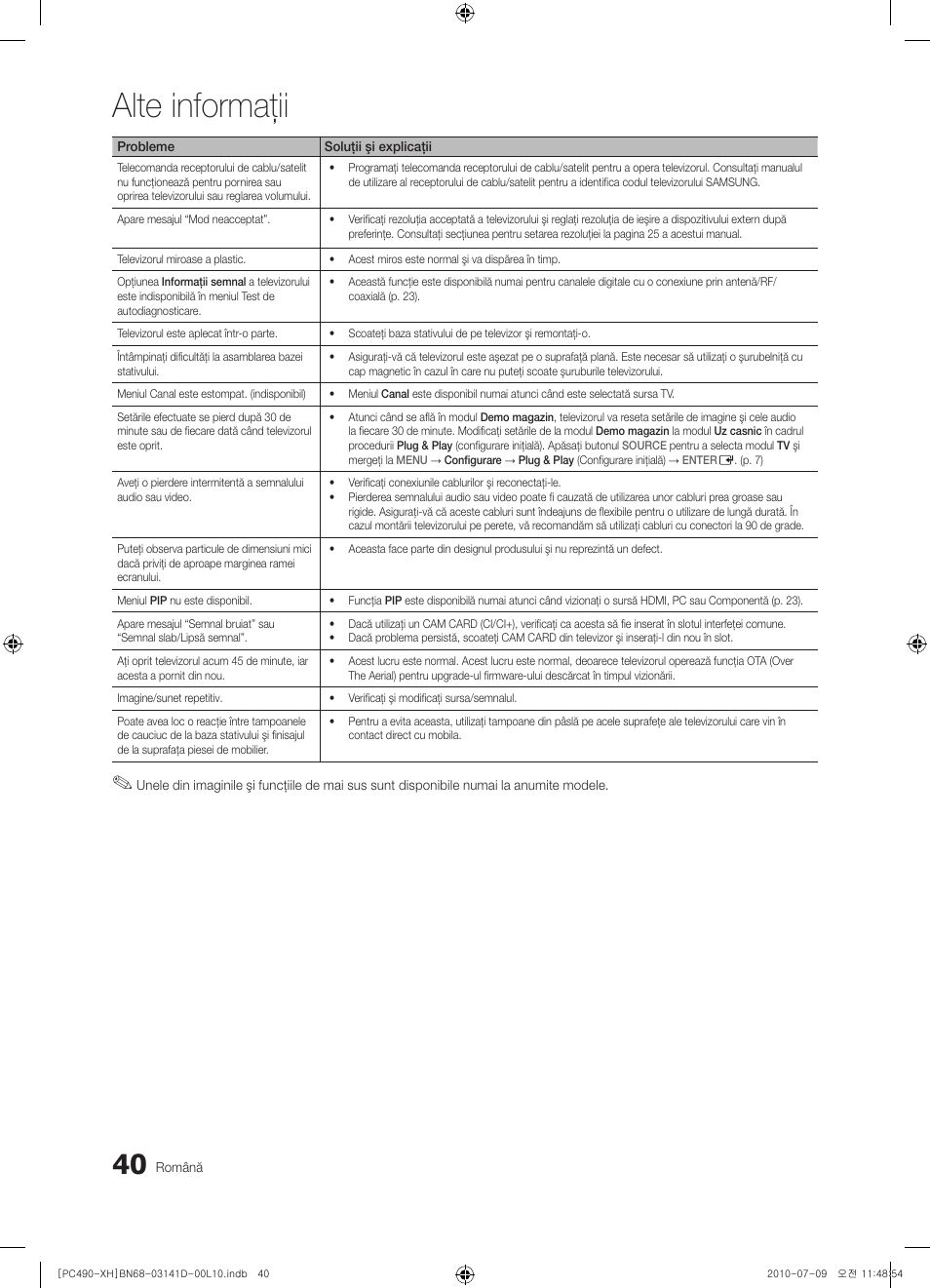 Alte informaţii | Samsung PS50C490B3W User Manual | Page 376 / 422
