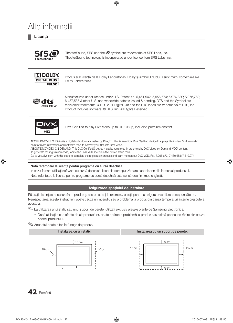 Alte informaţii | Samsung PS50C490B3W User Manual | Page 378 / 422