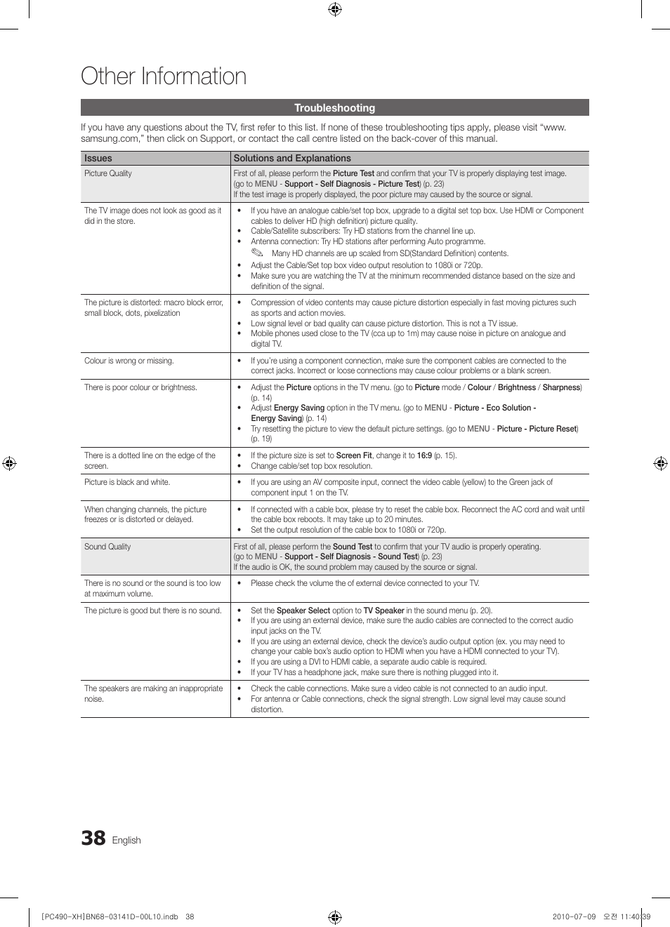 Other information | Samsung PS50C490B3W User Manual | Page 38 / 422