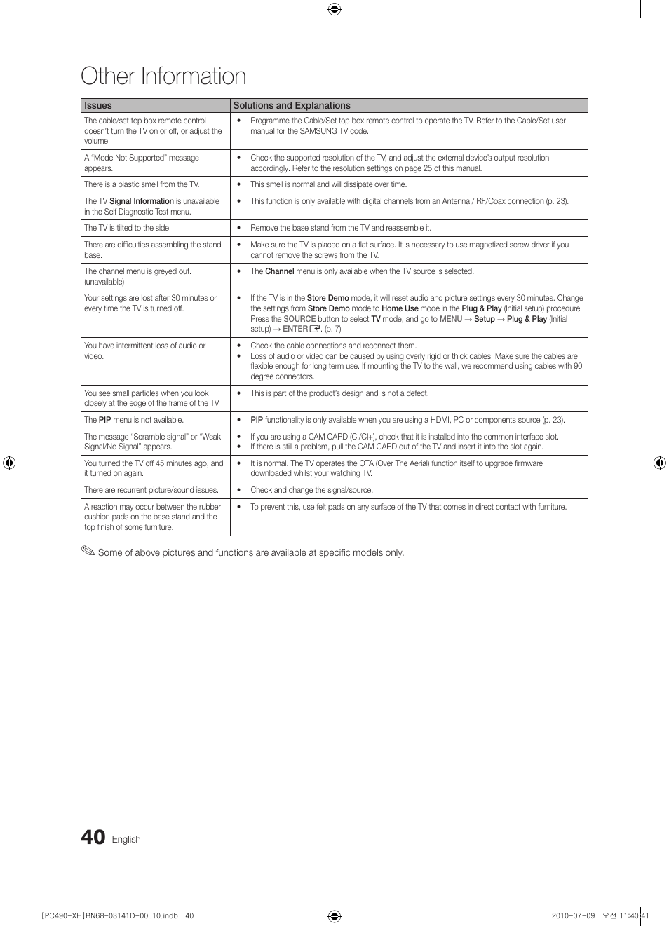 Other information | Samsung PS50C490B3W User Manual | Page 40 / 422