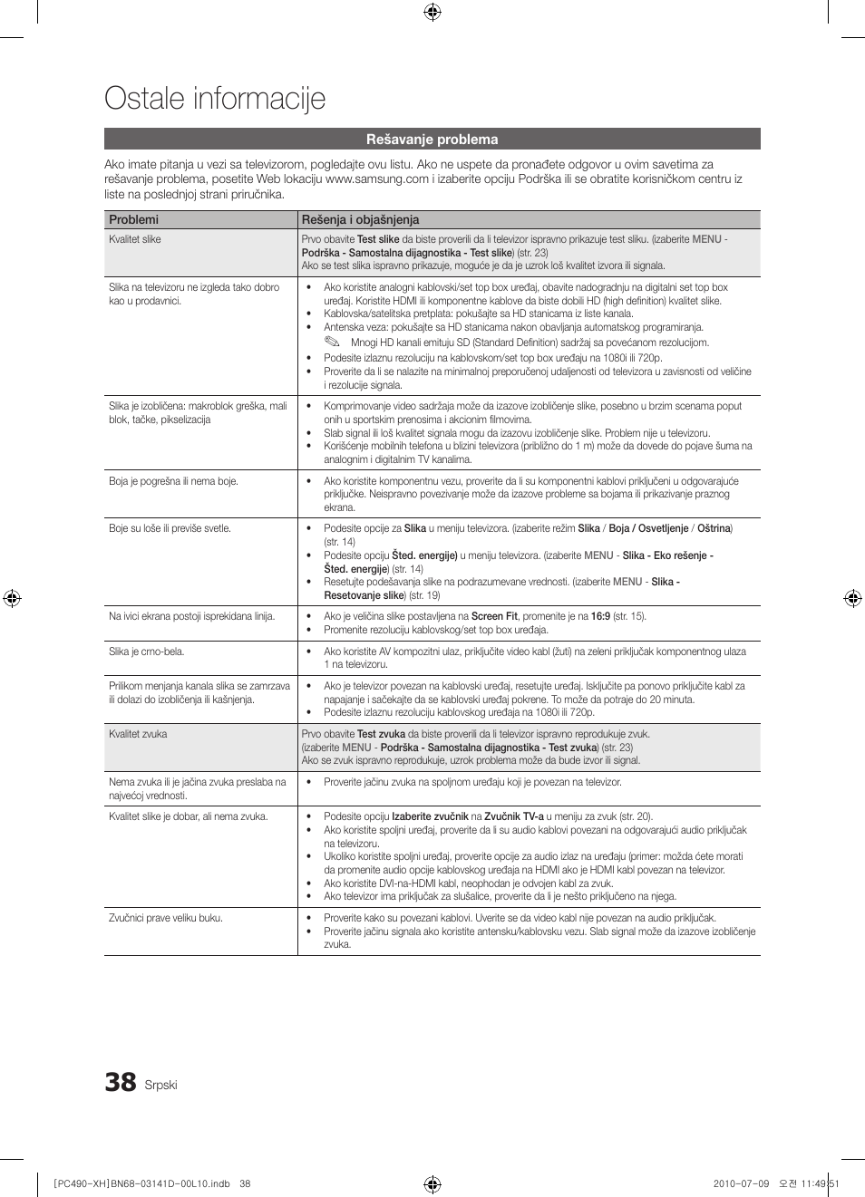 Ostale informacije | Samsung PS50C490B3W User Manual | Page 416 / 422