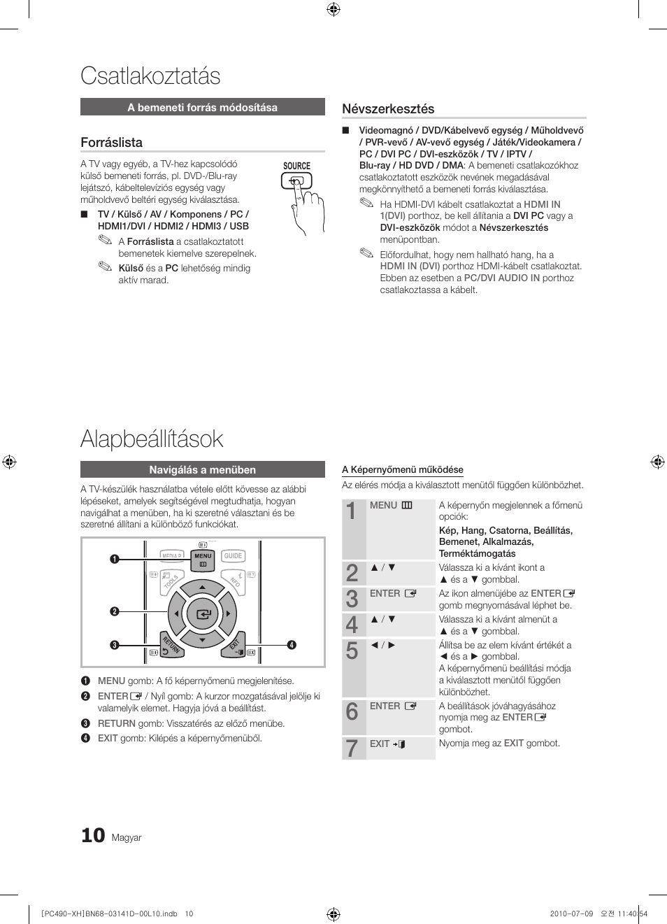 Csatlakoztatás alapbeállítások, Forráslista, Névszerkesztés | Samsung PS50C490B3W User Manual | Page 52 / 422