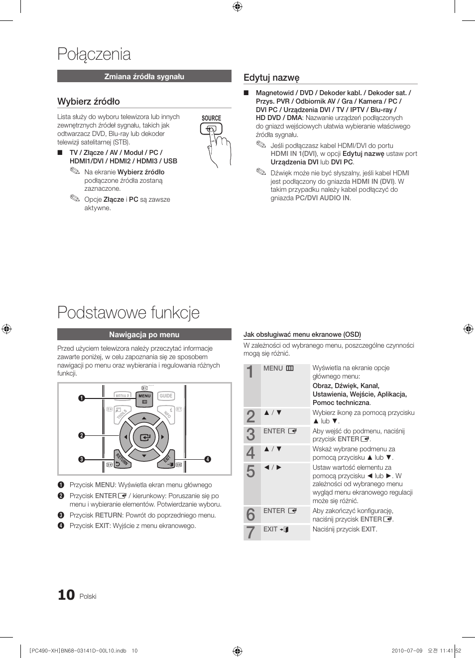 Połączenia podstawowe funkcje, Wybierz źródło, Edytuj nazwę | Samsung PS50C490B3W User Manual | Page 94 / 422