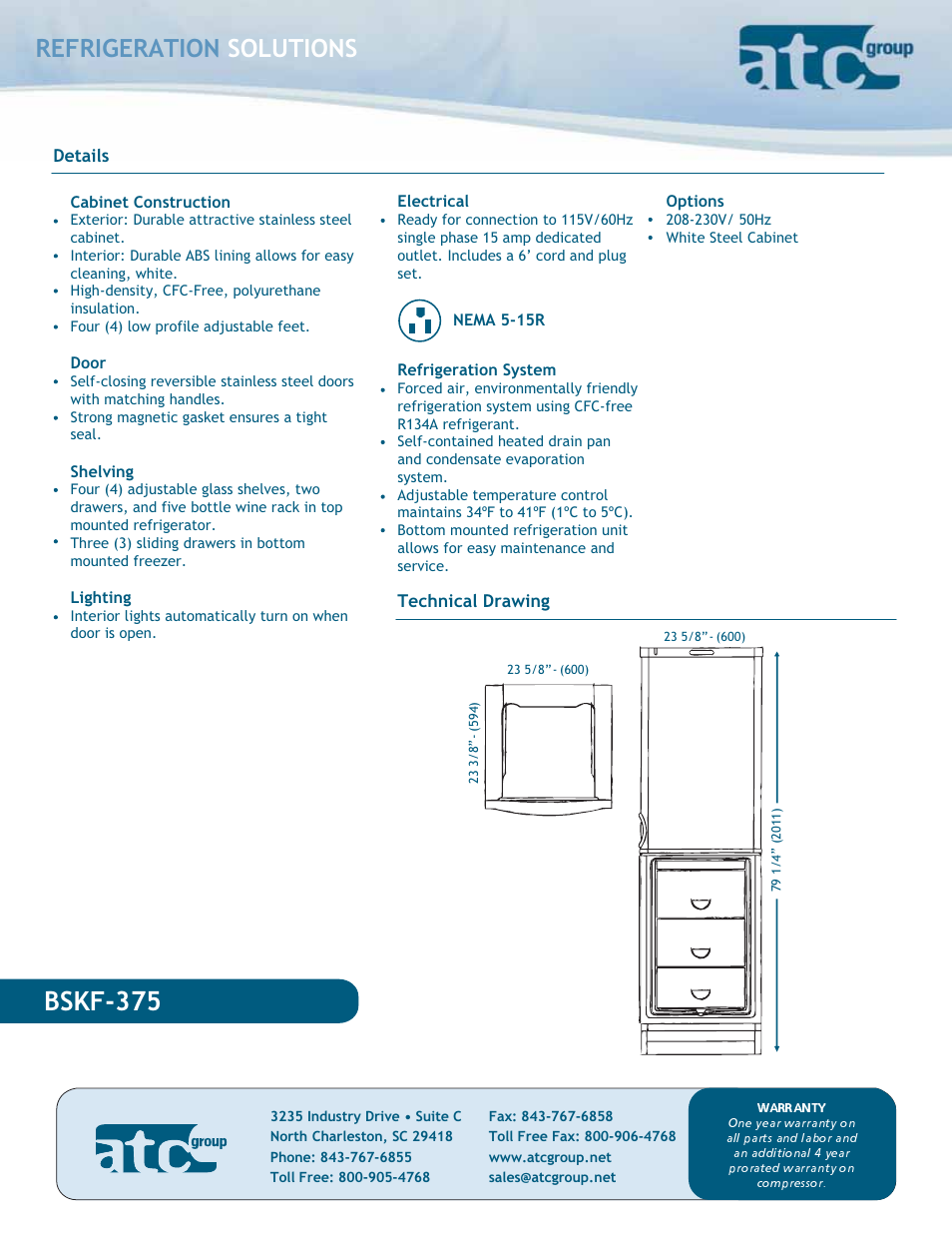 Bskf-375, Refrigeration solutions | ATC Group BSKF-375 User Manual | Page 2 / 2