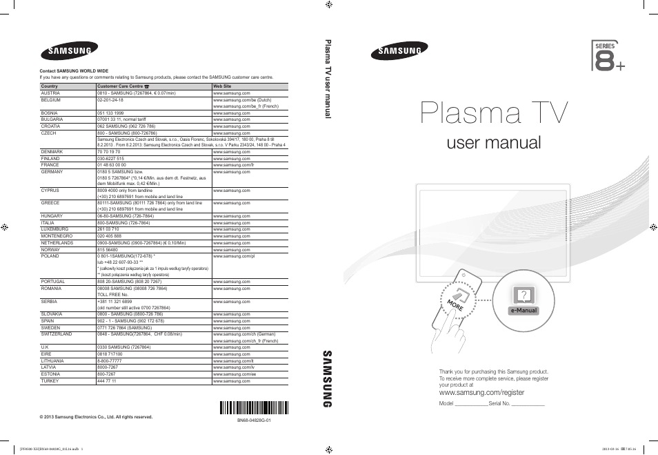 Samsung PS64F8500SL User Manual | 385 pages