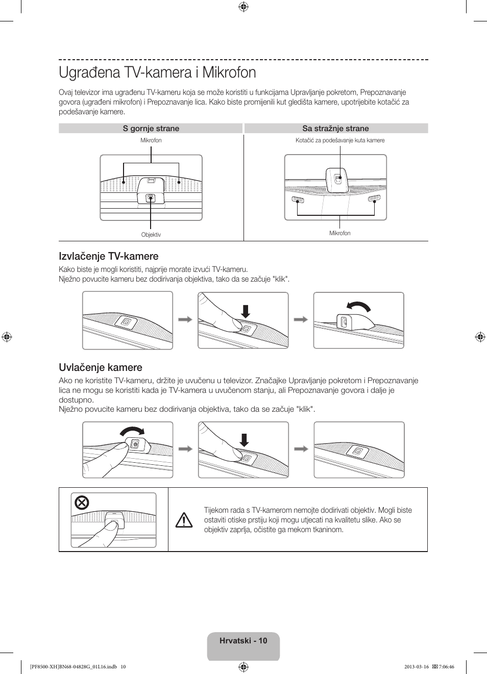 Ugrađena tv-kamera i mikrofon, 경고 주의 경고 주의 | Samsung PS64F8500SL User Manual | Page 130 / 385