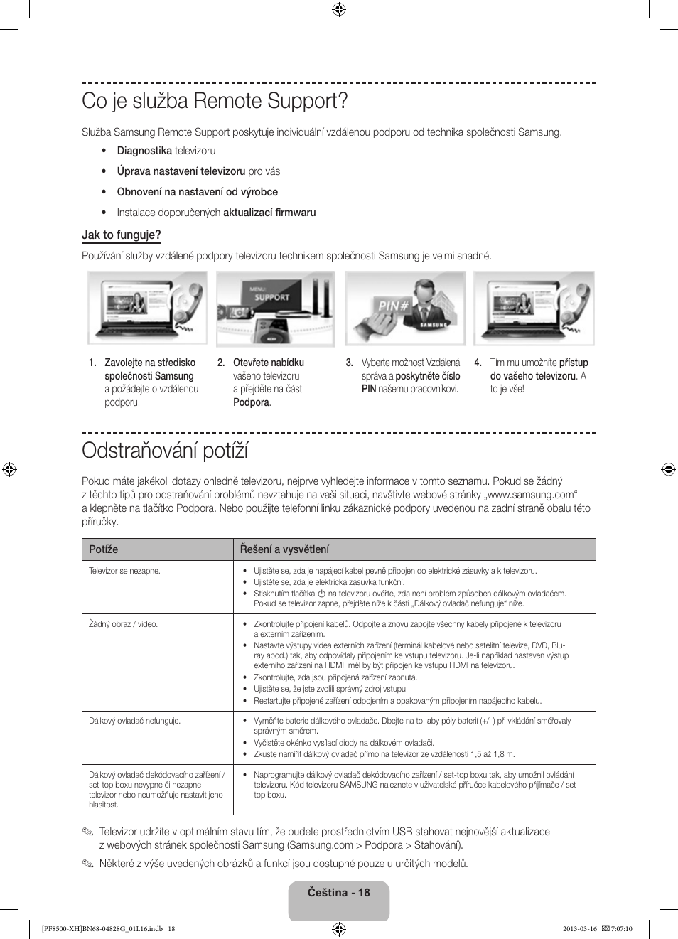 Co je služba remote support, Odstraňování potíží | Samsung PS64F8500SL User Manual | Page 162 / 385