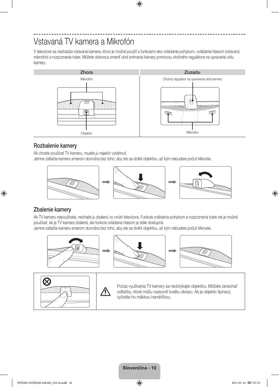 Vstavaná tv kamera a mikrofón, 경고 주의 경고 주의 | Samsung PS64F8500SL User Manual | Page 178 / 385