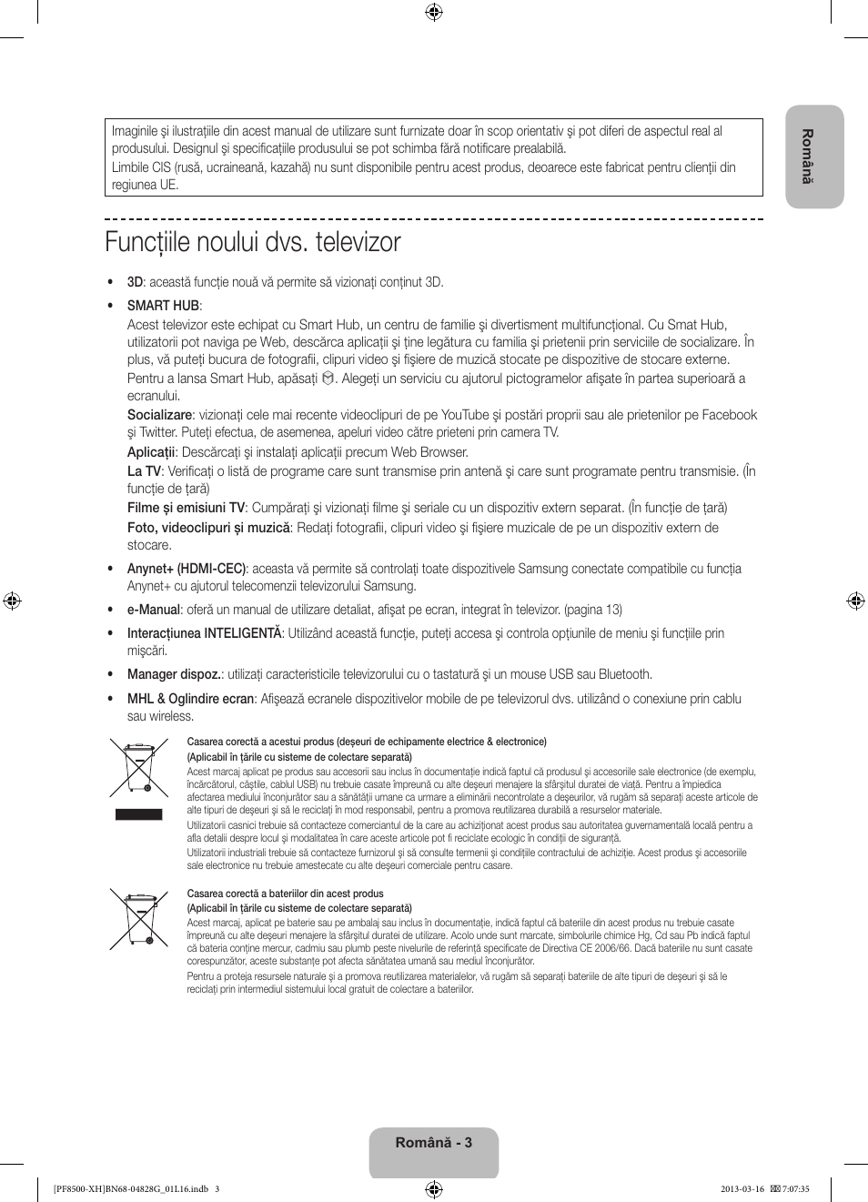 Funcţiile noului dvs. televizor | Samsung PS64F8500SL User Manual | Page 195 / 385