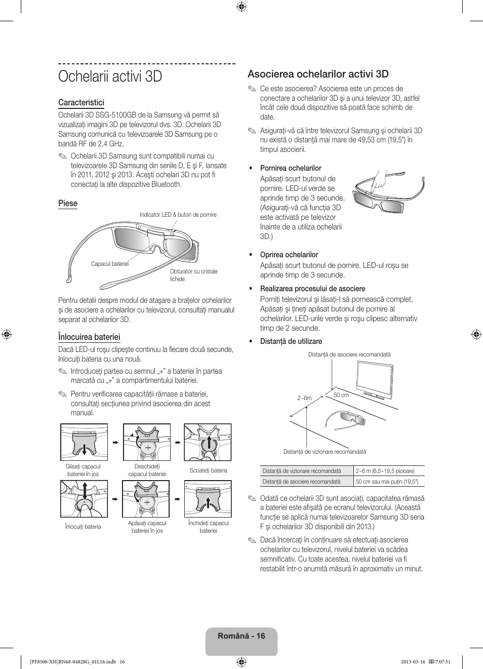 Ochelarii activi 3d, Asocierea ochelarilor activi 3d | Samsung PS64F8500SL User Manual | Page 208 / 385