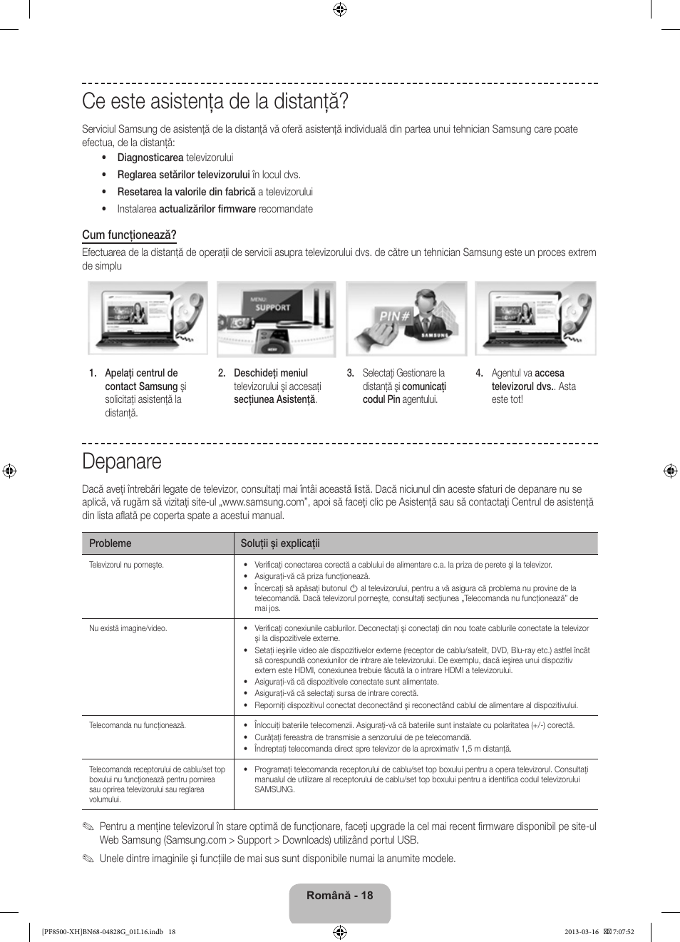 Ce este asistenţa de la distanţă, Depanare | Samsung PS64F8500SL User Manual | Page 210 / 385