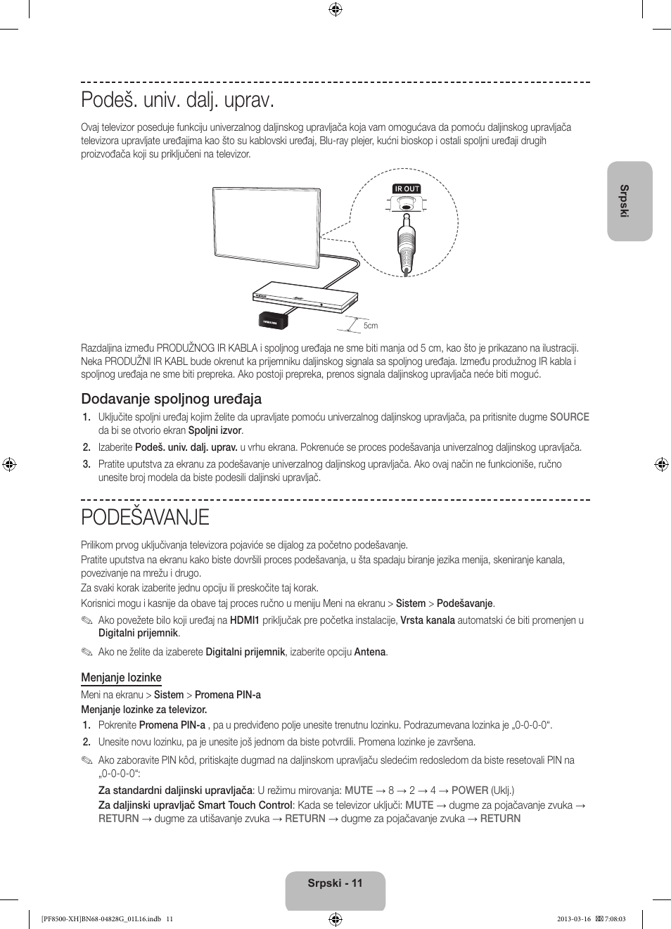 Podeš. univ. dalj. uprav, Podešavanje, Dodavanje spoljnog uređaja | Samsung PS64F8500SL User Manual | Page 227 / 385