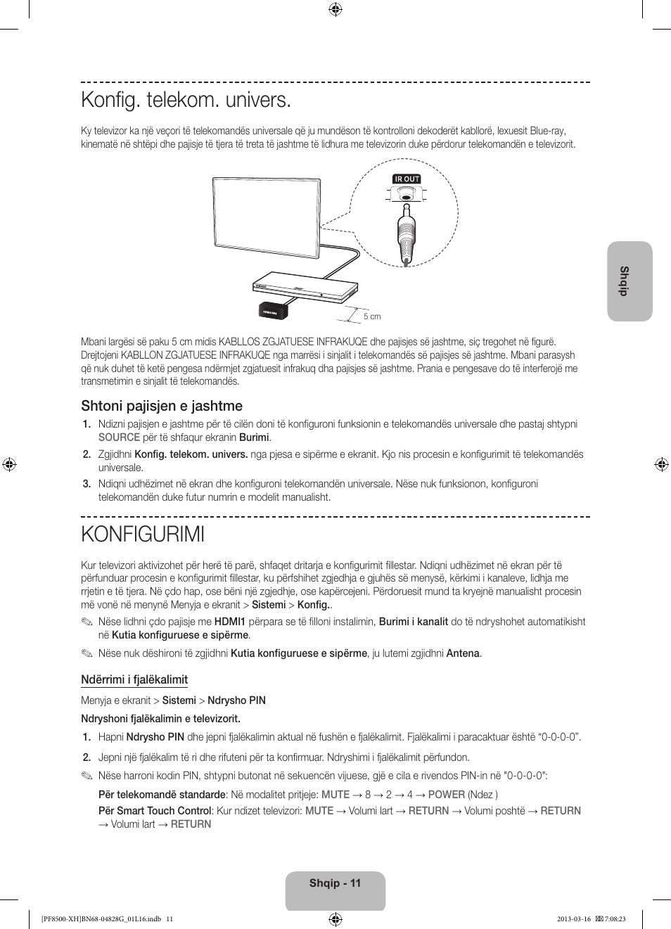 Konfig. telekom. univers, Konfigurimi, Shtoni pajisjen e jashtme | Samsung PS64F8500SL User Manual | Page 251 / 385