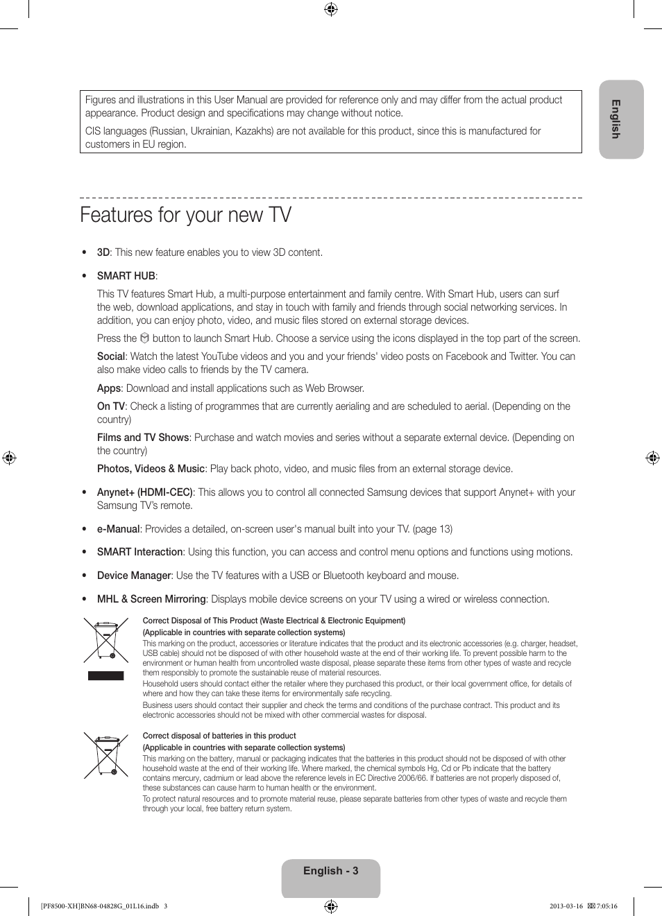 Features for your new tv | Samsung PS64F8500SL User Manual | Page 3 / 385