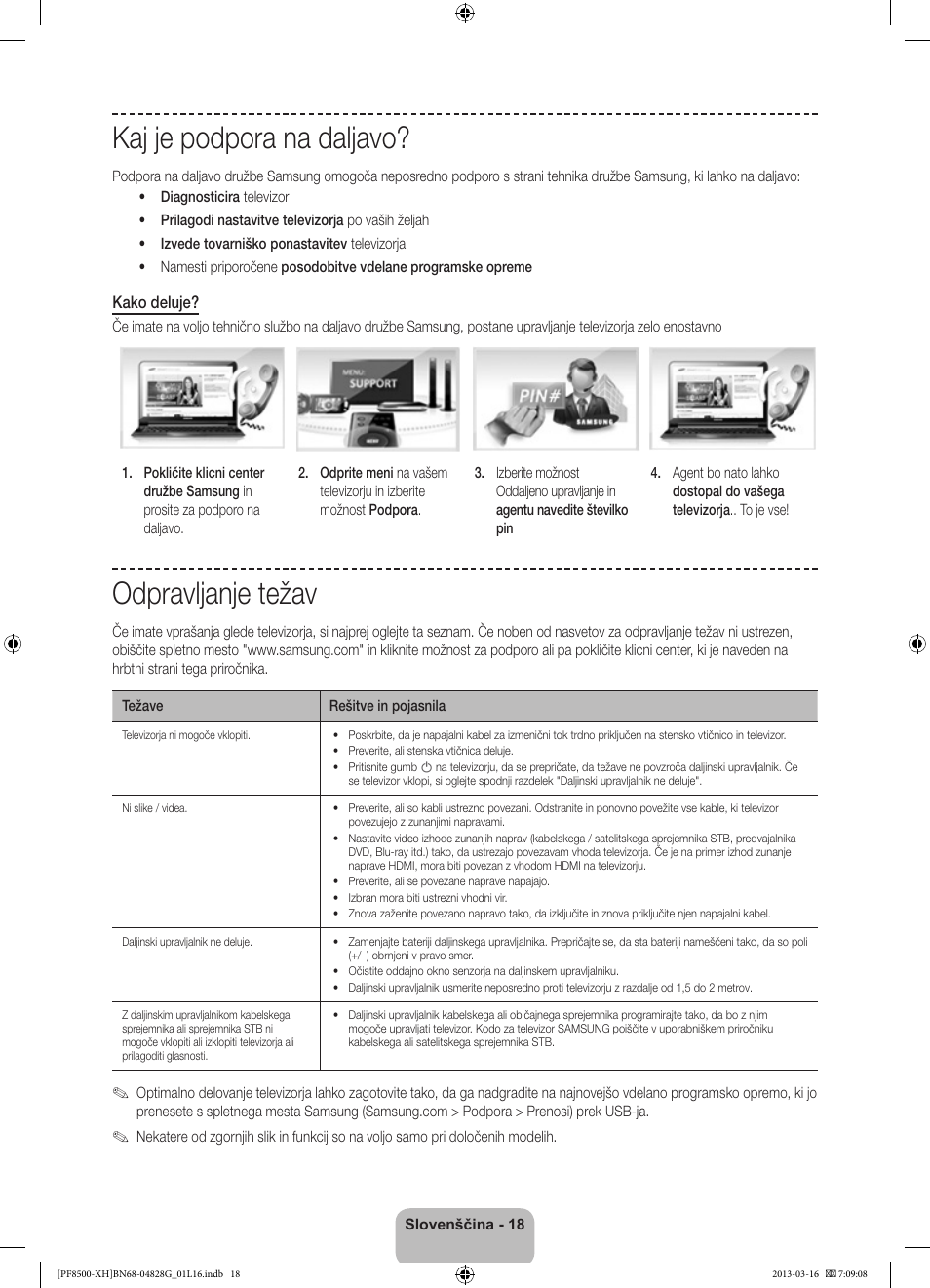 Kaj je podpora na daljavo, Odpravljanje težav | Samsung PS64F8500SL User Manual | Page 306 / 385