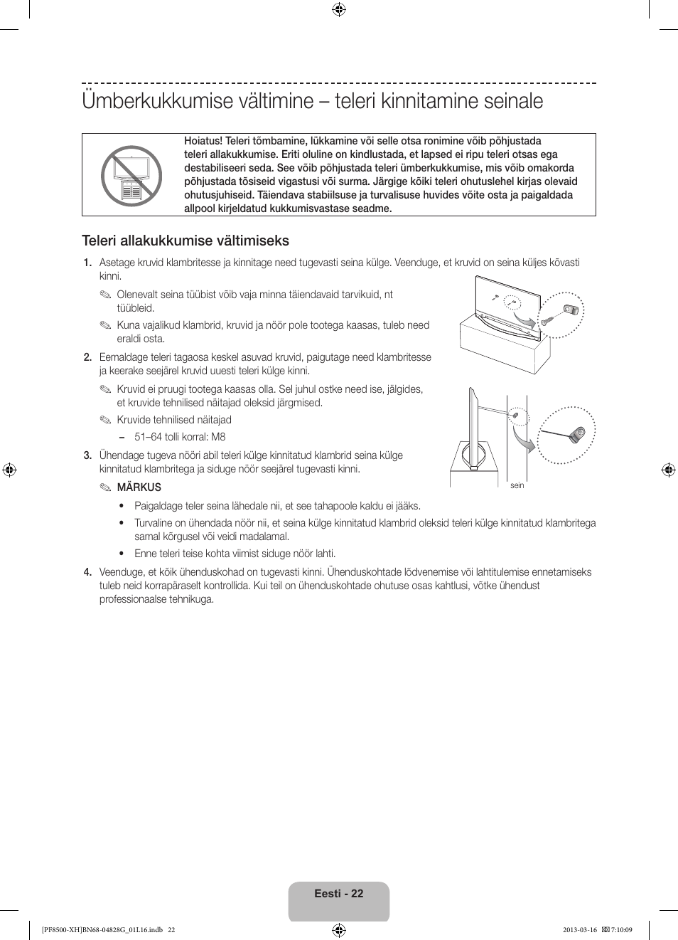 Teleri allakukkumise vältimiseks | Samsung PS64F8500SL User Manual | Page 382 / 385