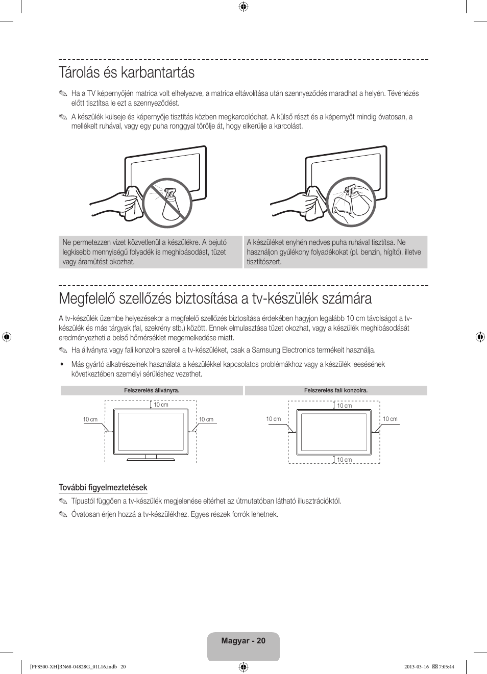 Tárolás és karbantartás | Samsung PS64F8500SL User Manual | Page 44 / 385