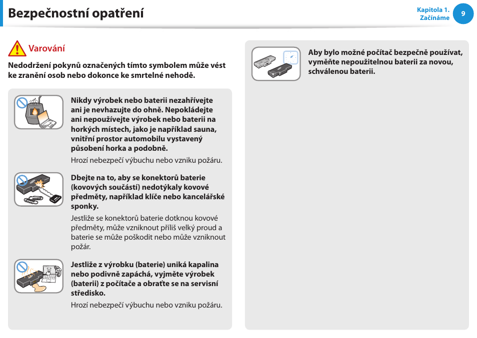 Bezpečnostní opatření, Varování | Samsung NP270E5GI User Manual | Page 10 / 134