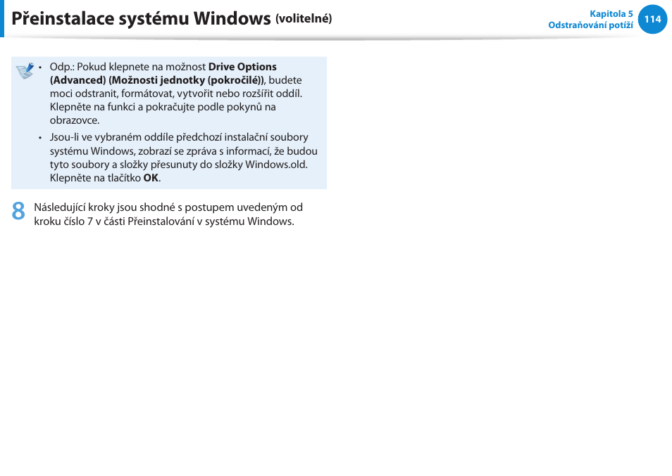 Přeinstalace systému windows | Samsung NP270E5GI User Manual | Page 105 / 134