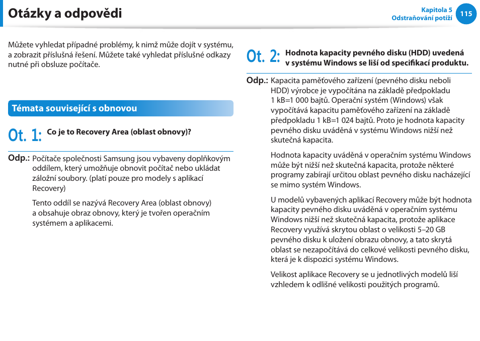 Otázky a odpovědi, Ot. 1, Ot. 2 | Samsung NP270E5GI User Manual | Page 106 / 134