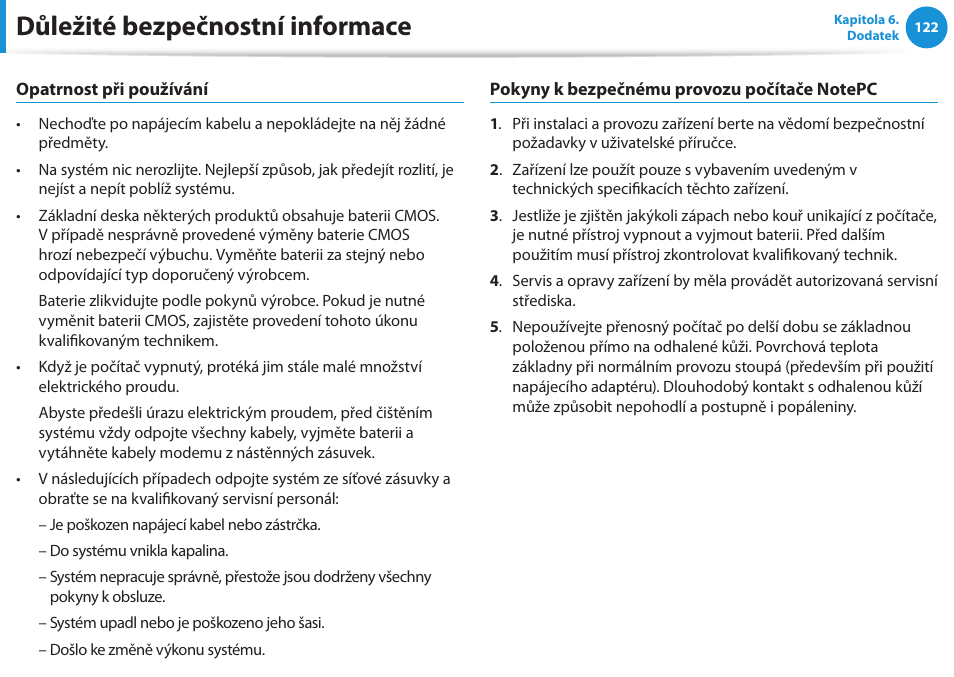 Důležité bezpečnostní informace | Samsung NP270E5GI User Manual | Page 113 / 134
