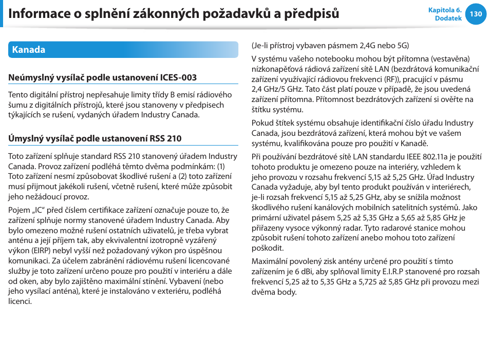 Informace o splnění zákonných požadavků a předpisů | Samsung NP270E5GI User Manual | Page 121 / 134