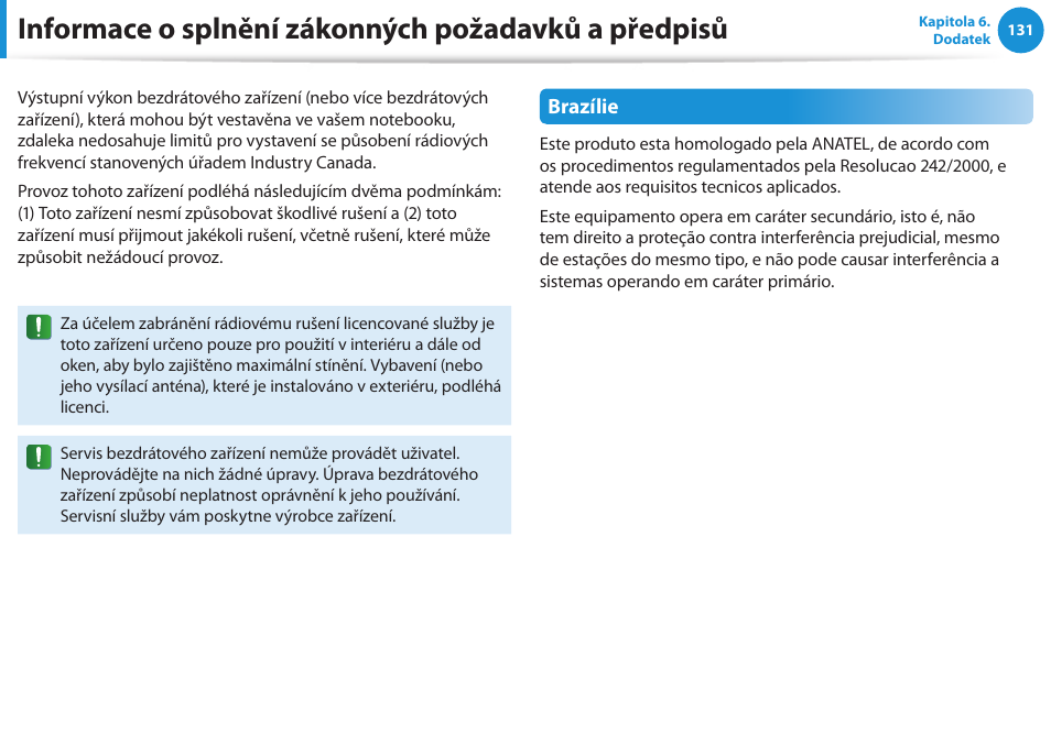 Informace o splnění zákonných požadavků a předpisů | Samsung NP270E5GI User Manual | Page 122 / 134