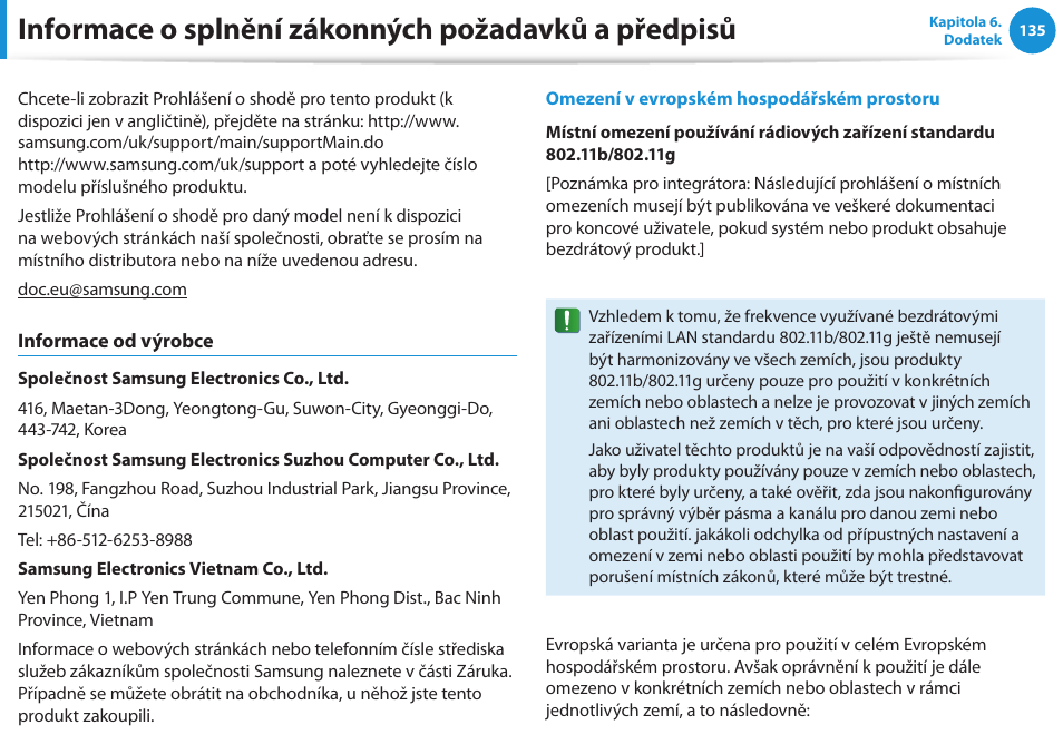 Informace o splnění zákonných požadavků a předpisů | Samsung NP270E5GI User Manual | Page 126 / 134