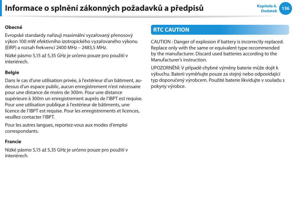 Informace o splnění zákonných požadavků a předpisů | Samsung NP270E5GI User Manual | Page 127 / 134