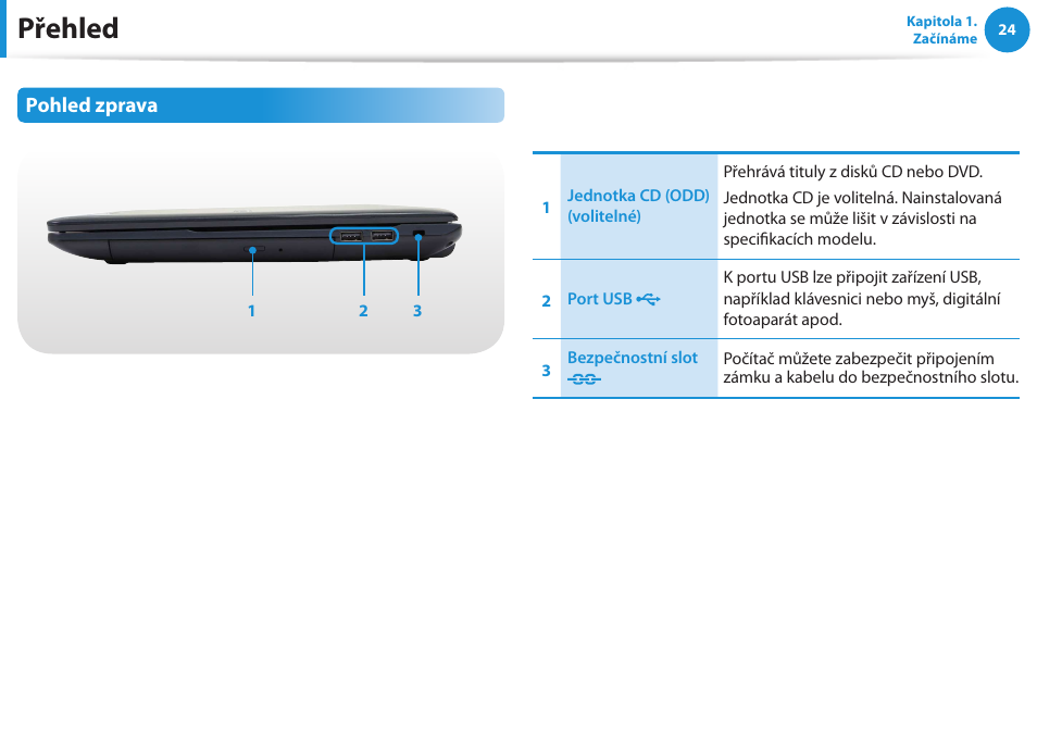 Přehled, Pohled zprava | Samsung NP270E5GI User Manual | Page 25 / 134