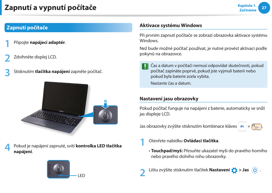 Zapnutí a vypnutí počítače | Samsung NP270E5GI User Manual | Page 28 / 134